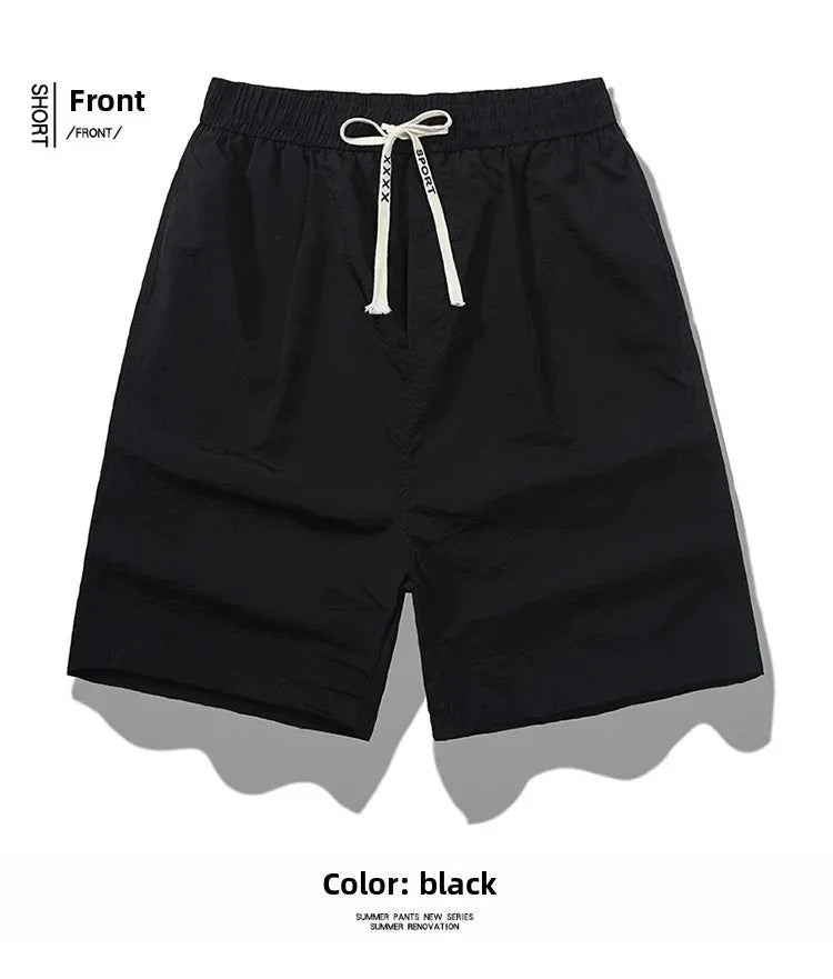 Ice Sensation Quick Dry Breathable Loose Men's Shorts Summer Thin Five-Point Drawstring Pure Color Sporty Casual Shorts