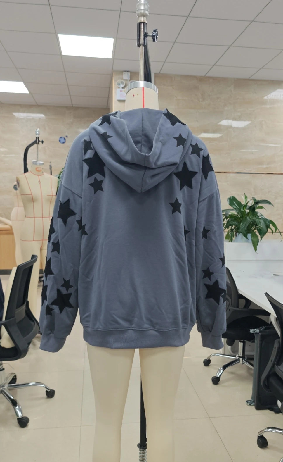hirigin American Casual Oversized Star Patch Hoodie Women Vintage Loose Drop Shoulder Kangaroo Pocket Everyday Street Sweatshirt