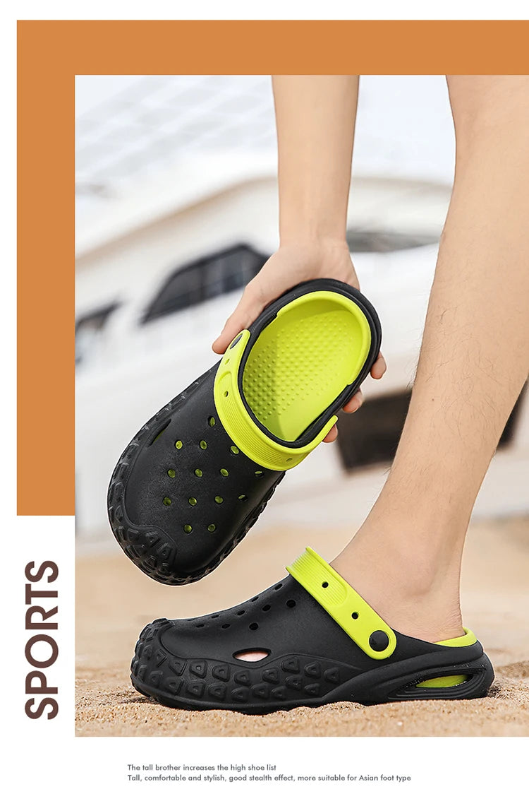 Flowllorss Men's Summer Outdoor Driving Sports Sandals Thick Bottom Anti-Slip Slip-On Beach Shoes Comfortable Wear Hole Shoes