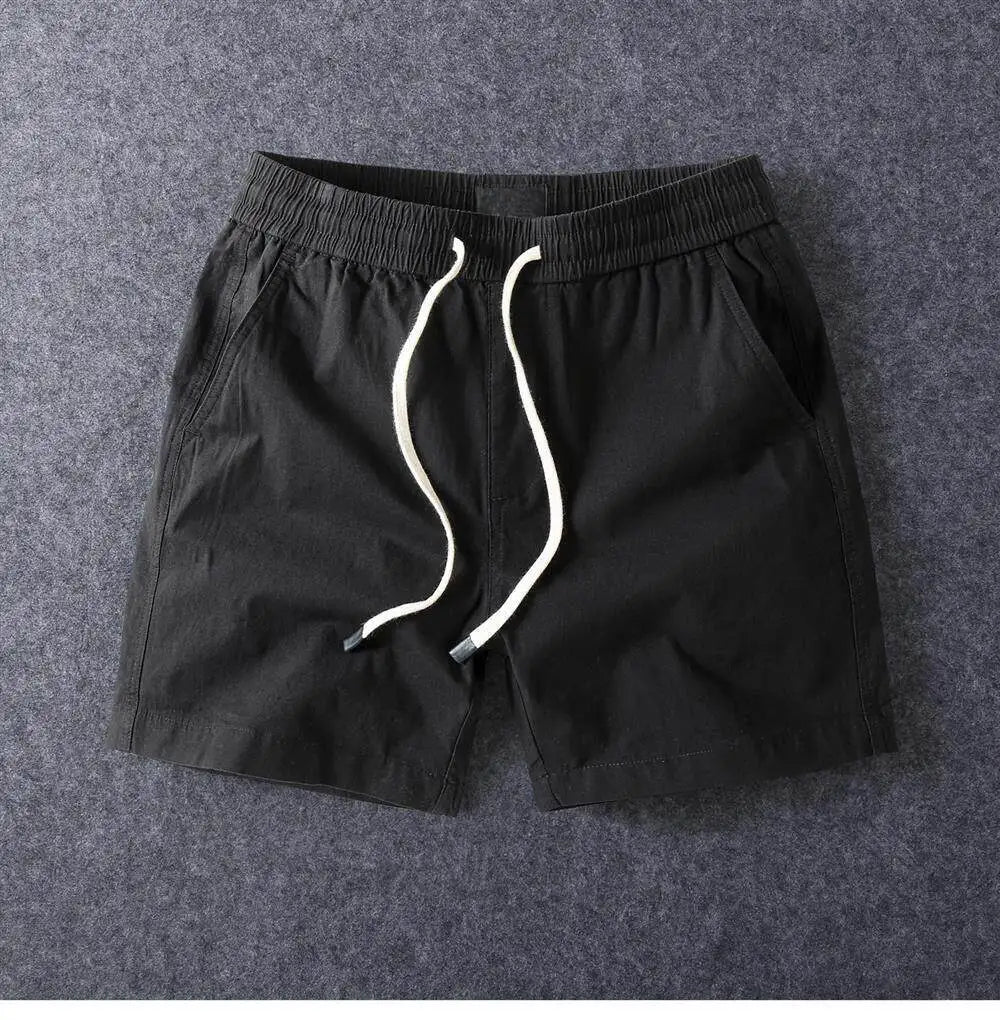 Summer Men's Casual Sports Shorts Loose Elastic Waist Four-Fifths Length Washed Outdoor Wear Youth Fashion Basic  Color