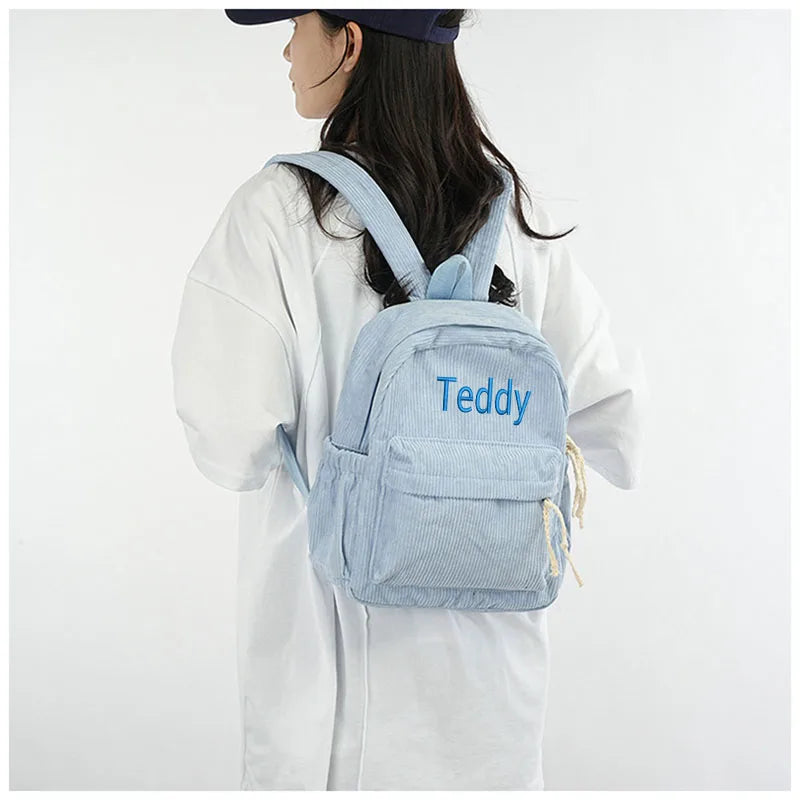 Custom Schoolbag 2025 New Fashion Corduroy Smooth Zipper Personalized Unique Name Large Capacity Travel Backpack Hiking Rucksack