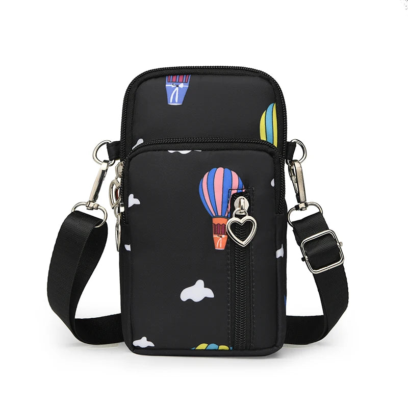 Women's Single Shoulder Crossbody Cell Phone Bag Four Zipper Bag Hanging Neck Coin Bag Outdoor Sports Arm Bag
