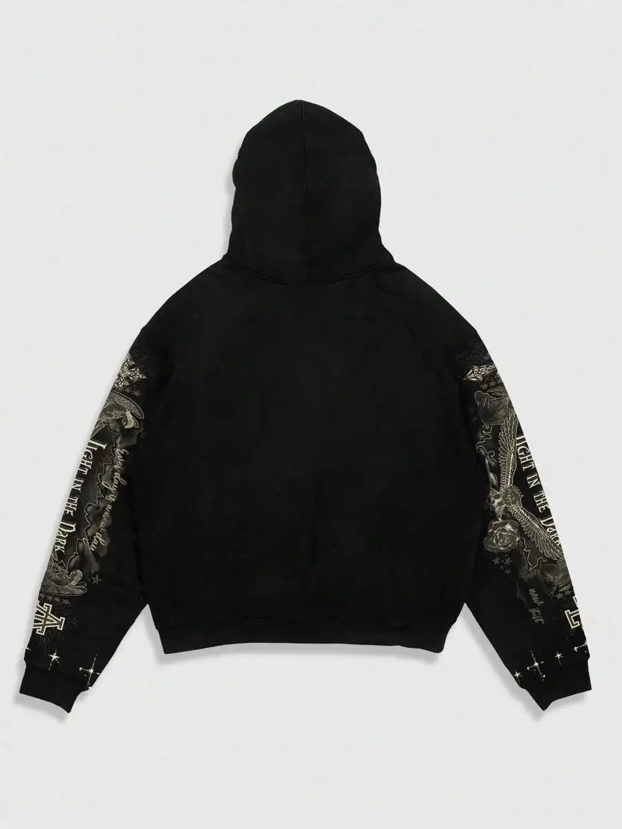 Star Eye Print Hoodie Men's Fleece Lined Sweatshirt Urban Style Comfortable Fit Winter Collection No Brand Registered Trademark