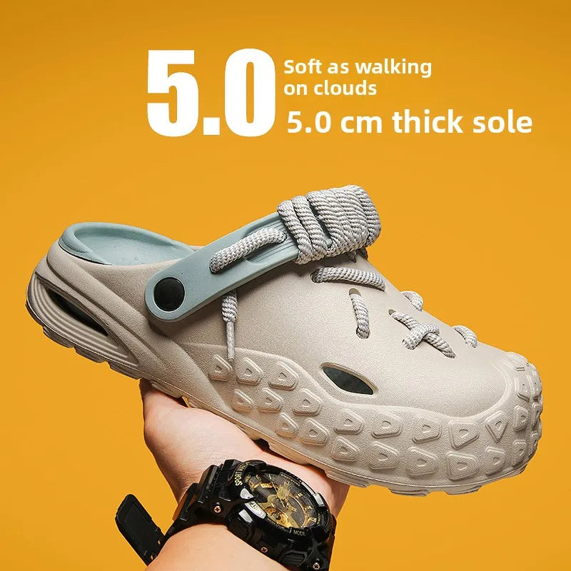 Flowllorss Men's Summer Outdoor Driving Sports Sandals Thick Bottom Anti-Slip Slip-On Beach Shoes Comfortable Wear Hole Shoes
