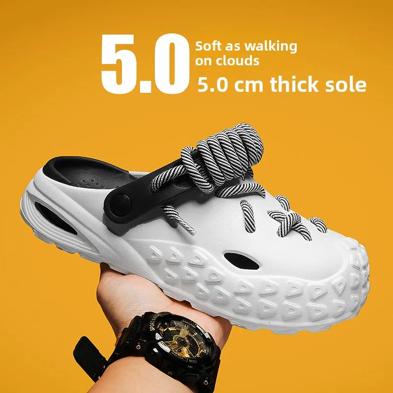 Flowllorss Men's Summer Outdoor Driving Sports Sandals Thick Bottom Anti-Slip Slip-On Beach Shoes Comfortable Wear Hole Shoes