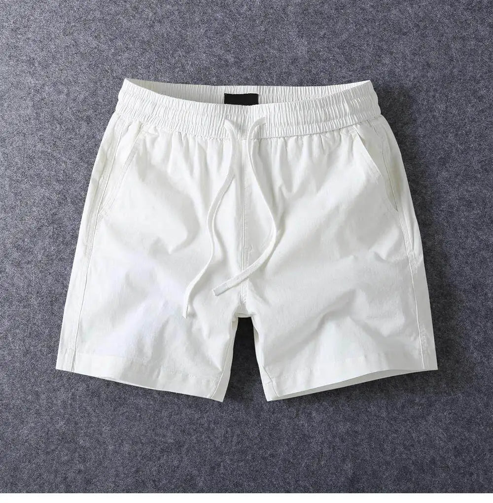 Summer Men's Casual Sports Shorts Loose Elastic Waist Four-Fifths Length Washed Outdoor Wear Youth Fashion Basic  Color