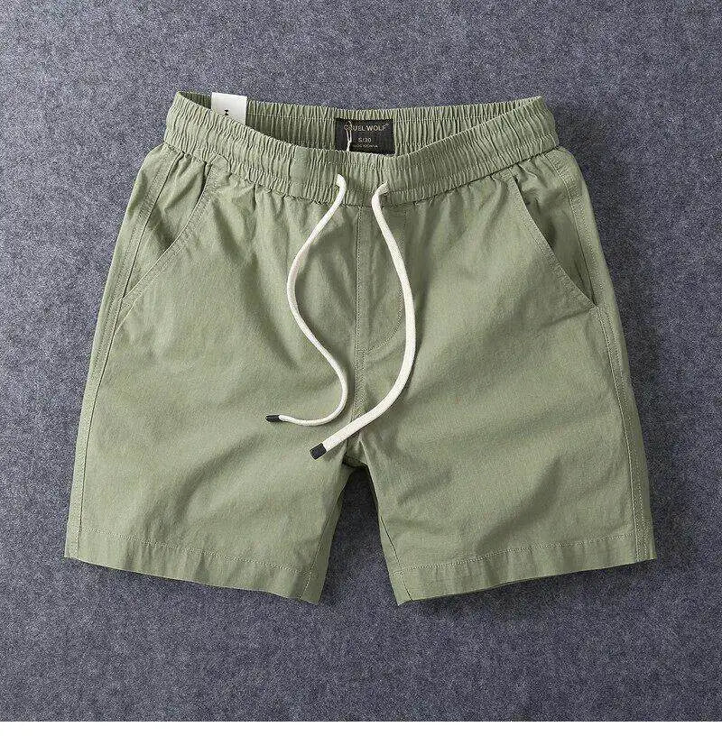 Summer Men's Casual Sports Shorts Loose Elastic Waist Four-Fifths Length Washed Outdoor Wear Youth Fashion Basic  Color