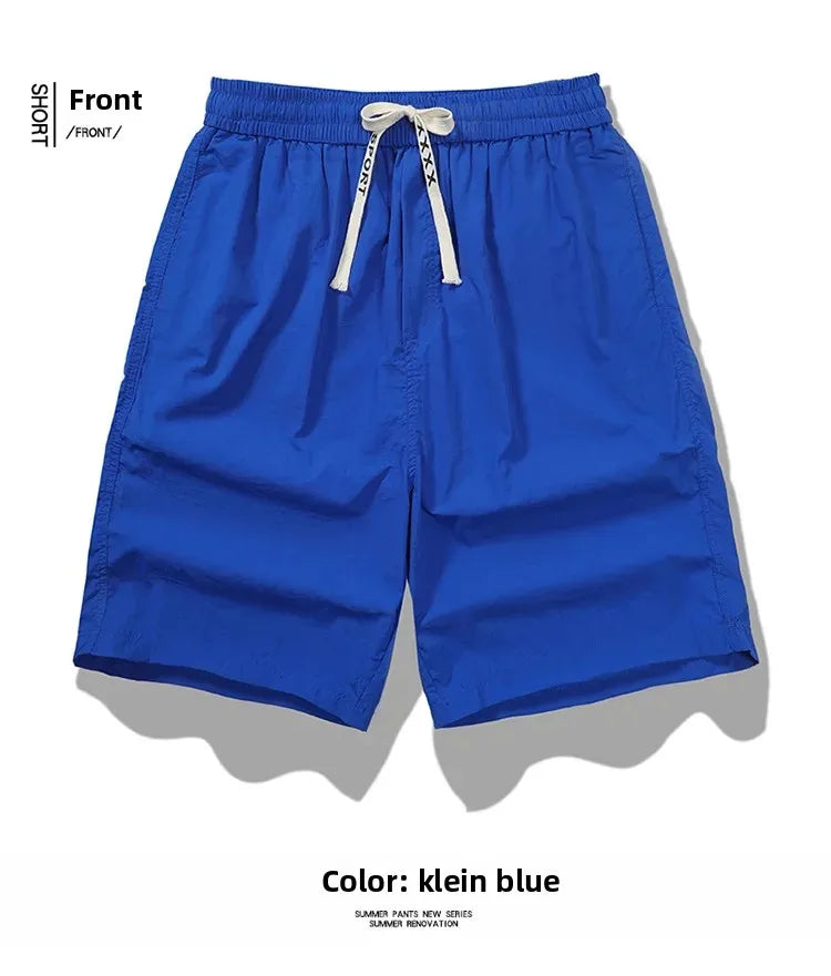Ice Sensation Quick Dry Breathable Loose Men's Shorts Summer Thin Five-Point Drawstring Pure Color Sporty Casual Shorts