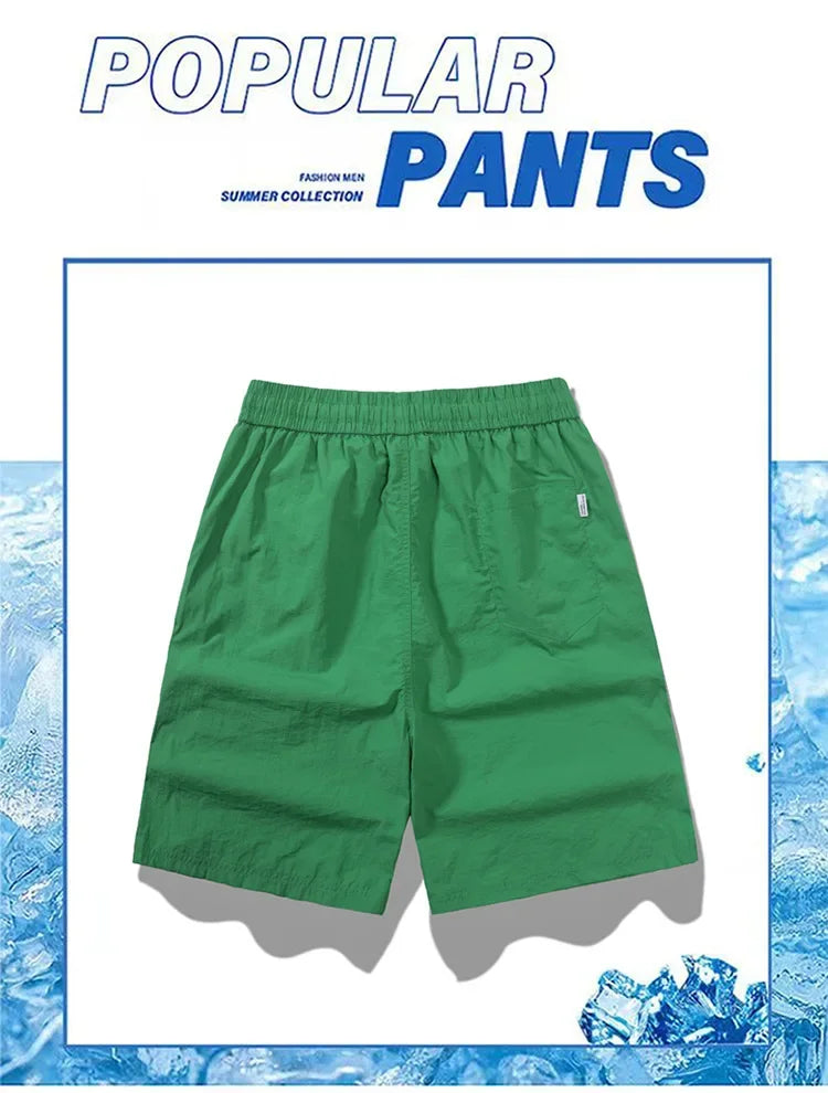 Ice Sensation Quick Dry Breathable Loose Men's Shorts Summer Thin Five-Point Drawstring Pure Color Sporty Casual Shorts
