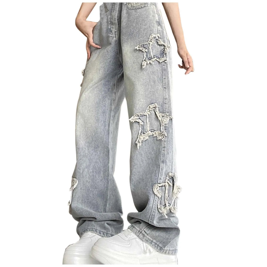 High Waisted Vintage Star Jeans For Women Chic Embroidered Straight Leg To Wide Leg Slim Fit Denim Pants спортивні штани жіночі