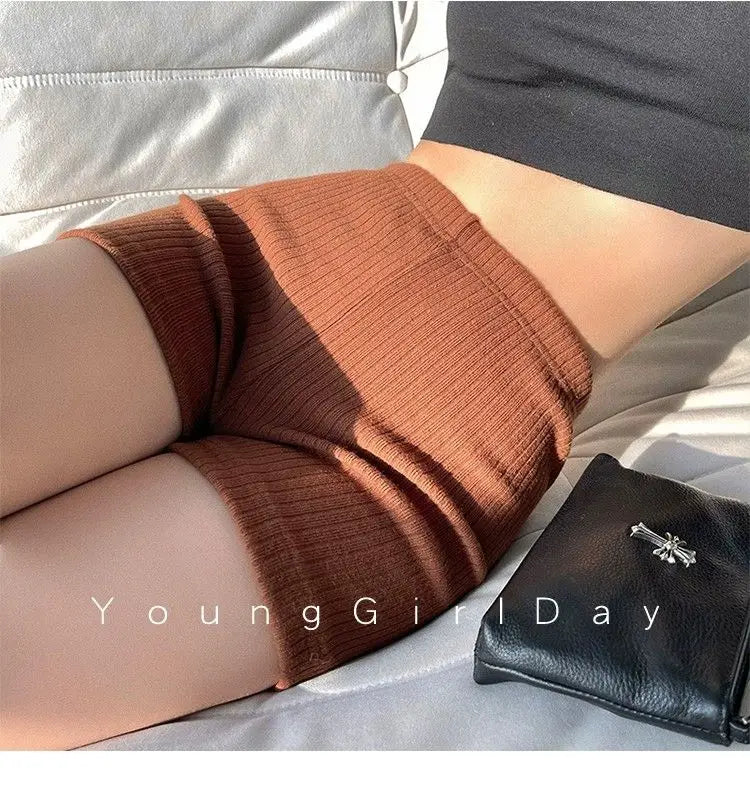 American Style Shorts Women High Waist Sheath Stretch Solid Knitting Hot Trousers Sexy Spice Girls Summer Simple Sporty Casual