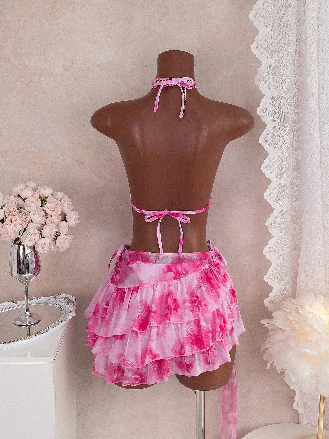 New Color-blocking Slim-fit Sexy Casual Hot Vacation Swimsuit With Straps, Three-piece Bikini Set