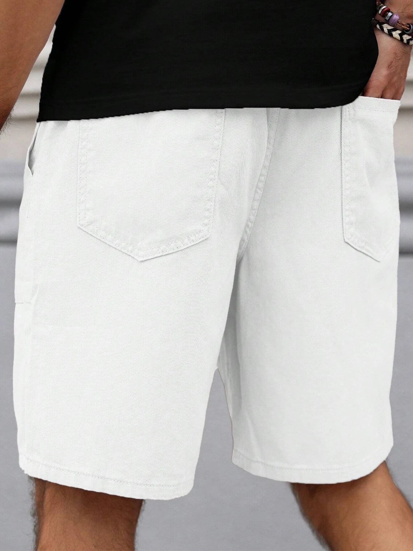 Summer Men's Retro American Style Shorts with Drawstring Casual Pants Included Solid Color Trendy Mid-Length Men's Shorts