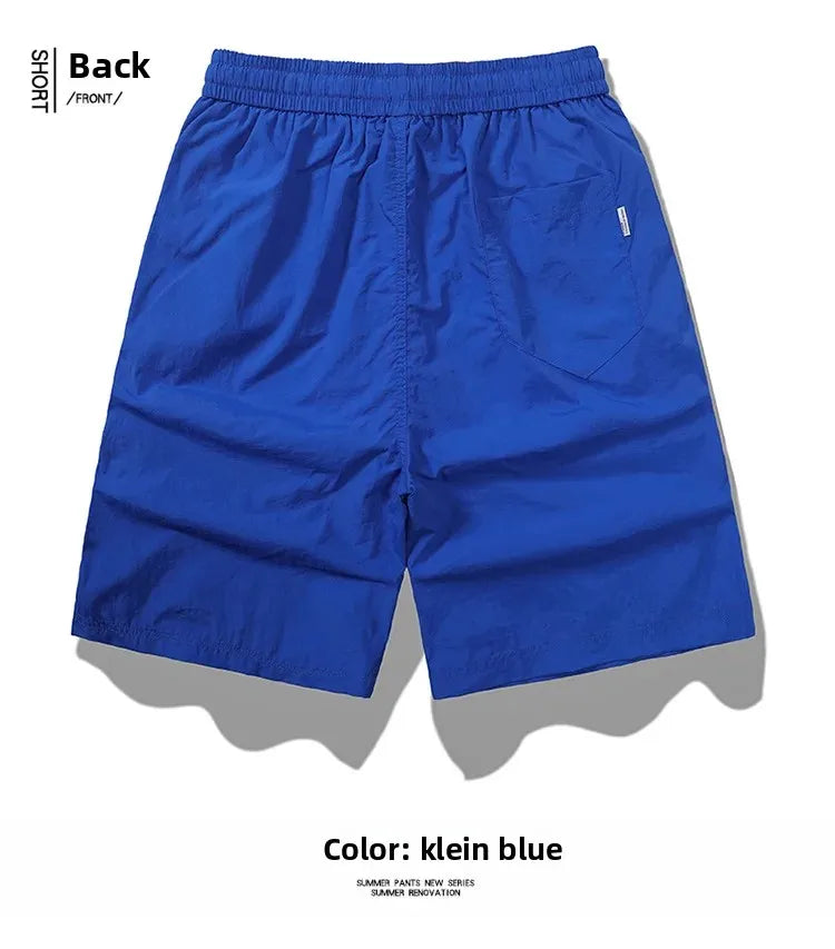 Ice Sensation Quick Dry Breathable Loose Men's Shorts Summer Thin Five-Point Drawstring Pure Color Sporty Casual Shorts
