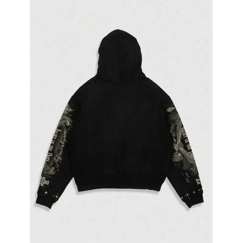 Star Eye Print Hoodie Men's Fleece Lined Sweatshirt Urban Style Comfortable Fit Winter Collection No Brand Registered Trademark