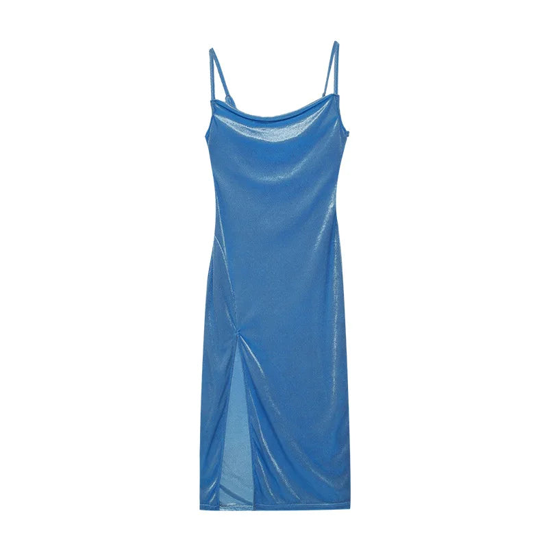 2024 woman European American Dresses style women's clothing 2024 new spring summer fashion sexy slim fit slit suspender dress