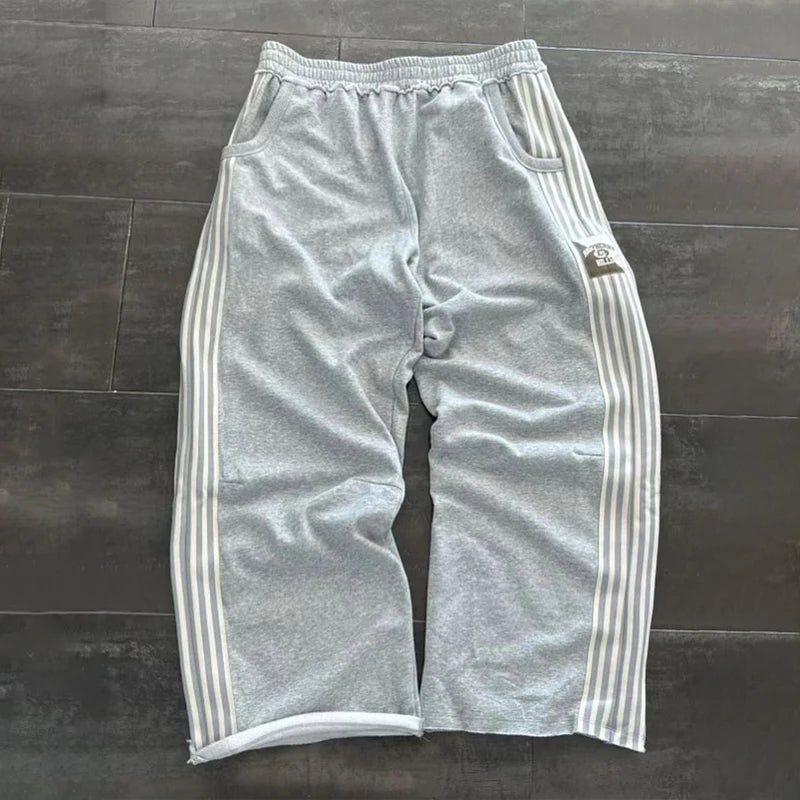 Y2k Embroidered Gray Casual Pants Striped Functional Tactical Functional Baggy Men's Women Premium Jogging Drawstring Sweatpants