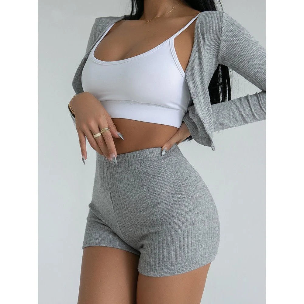 American Style Shorts Women High Waist Sheath Stretch Solid Knitting Hot Trousers Sexy Spice Girls Summer Simple Sporty Casual
