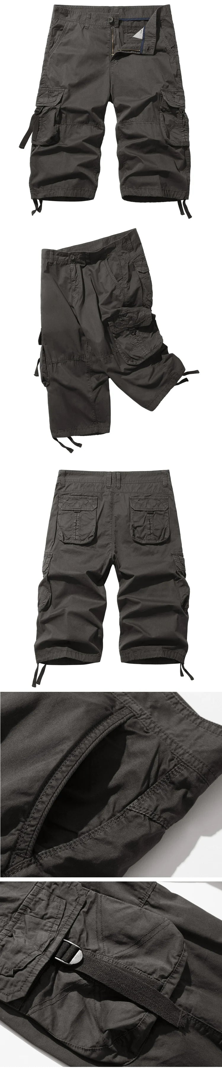 New style Cotton Below Knee Length  3/4 Long Shorts Men's Tactical Capri Pants Multi Pocket Summer Twill Work Cargo Pants Man