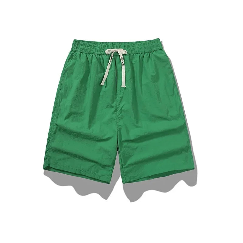 Ice Sensation Quick Dry Breathable Loose Men's Shorts Summer Thin Five-Point Drawstring Pure Color Sporty Casual Shorts