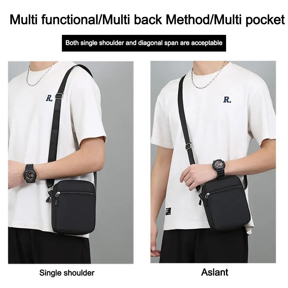 Simple Oxford Cloth Shoulder Bag Cartoon Adjustable Mobile Phone Bag Multiple Compartments Crossbody Bag for Men