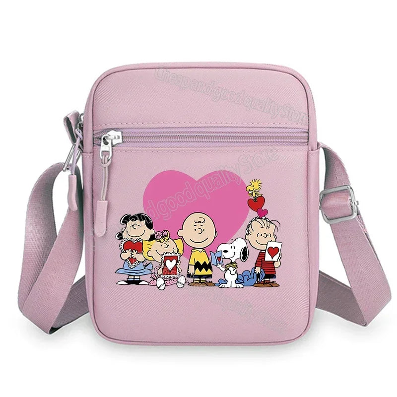 Kawaii Snoopy Women Men Shoulder Bag Fashion Mini Oxford Mobile Phone Bag Crossbody Bag Kawaii Ladies Waist Pack Wallet Gift