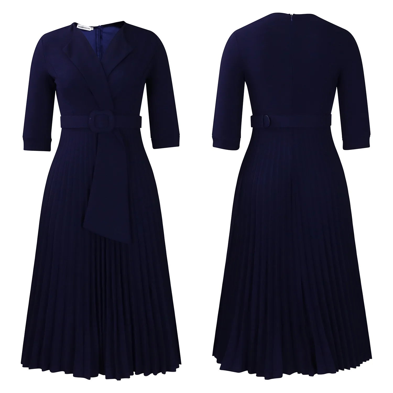 Elegant Office Ladies Dresses 2024 Autumn Fall Notched Collar Half Sleeve Belt Waisted Mid Calf Female Birthday Party Dress Midi