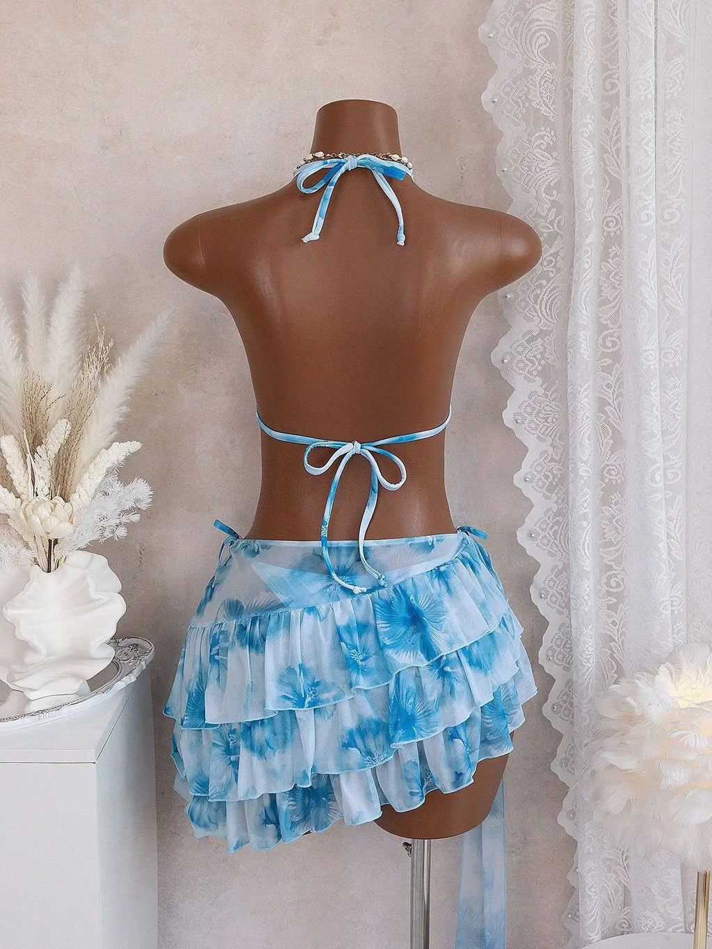 New Color-blocking Slim-fit Sexy Casual Hot Vacation Swimsuit With Straps, Three-piece Bikini Set