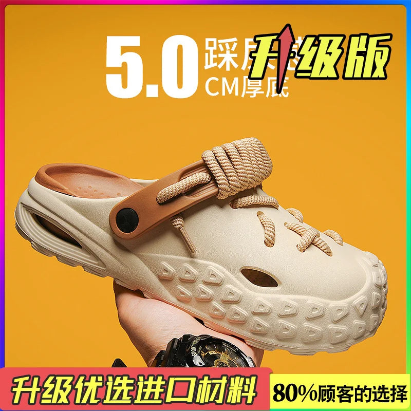 Flowllorss Men's Summer Outdoor Driving Sports Sandals Thick Bottom Anti-Slip Slip-On Beach Shoes Comfortable Wear Hole Shoes