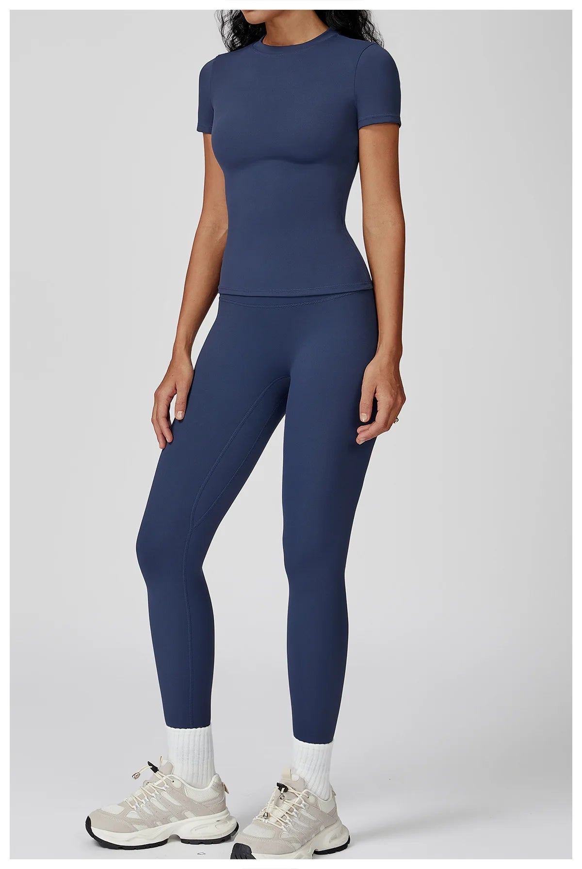 Women  Yoga Set 2PCS Workout Set Sportswear Gym Clothing Fitness Long Sleeve High Waist Leggings Cycling Shorts Sports Suits