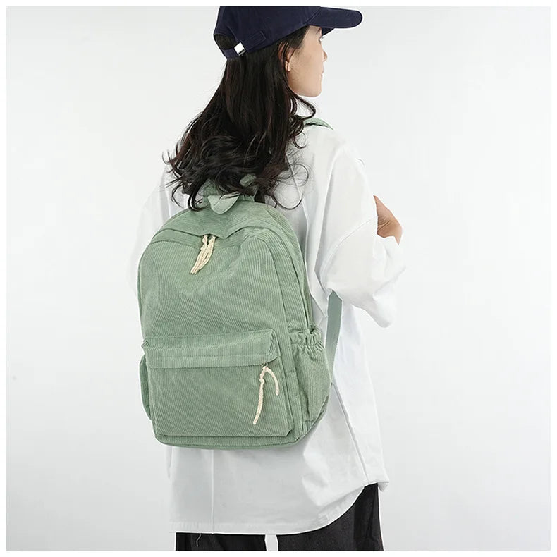 Custom Schoolbag 2025 New Fashion Corduroy Smooth Zipper Personalized Unique Name Large Capacity Travel Backpack Hiking Rucksack