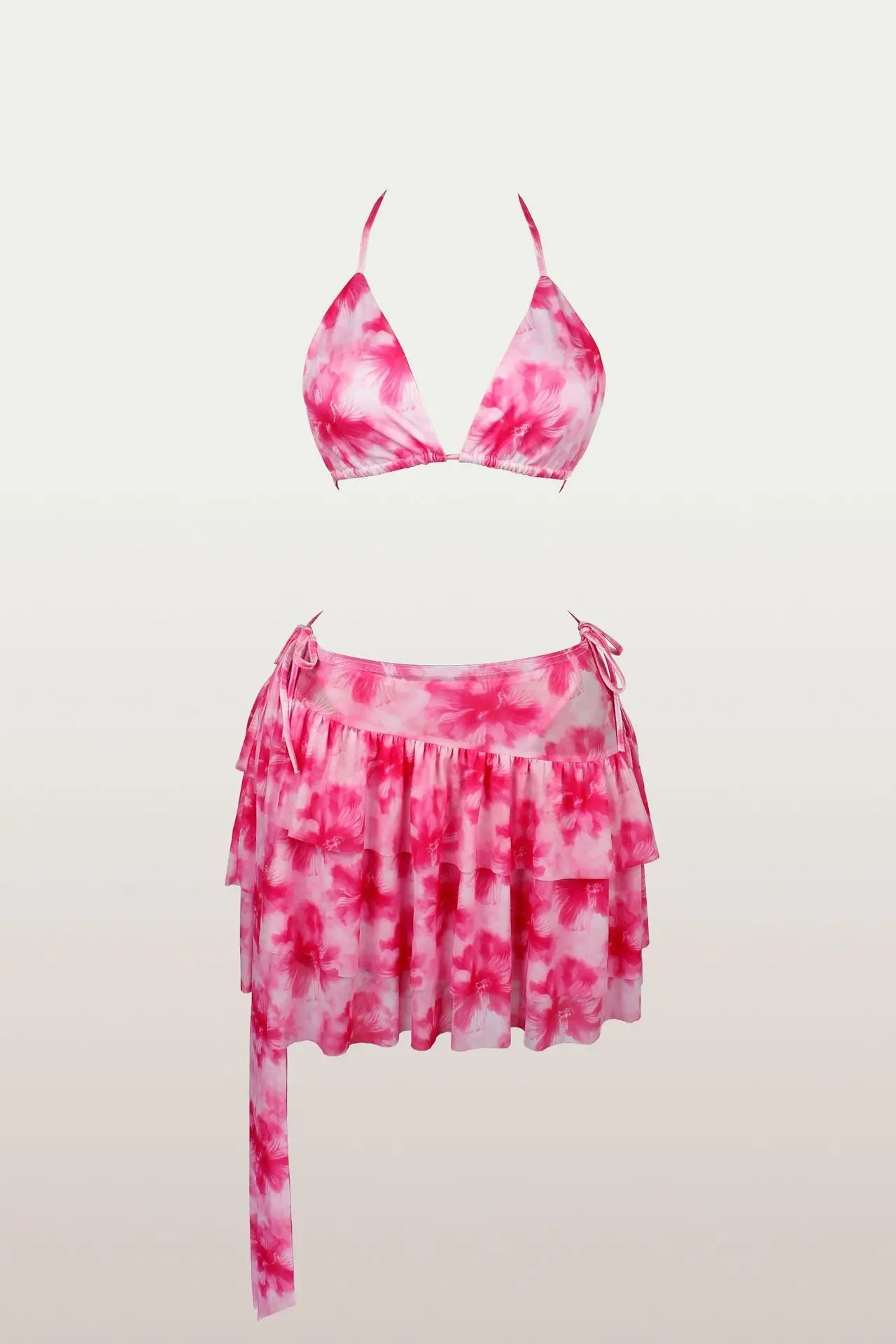 New Color-blocking Slim-fit Sexy Casual Hot Vacation Swimsuit With Straps, Three-piece Bikini Set