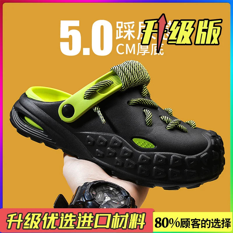 Flowllorss Men's Summer Outdoor Driving Sports Sandals Thick Bottom Anti-Slip Slip-On Beach Shoes Comfortable Wear Hole Shoes