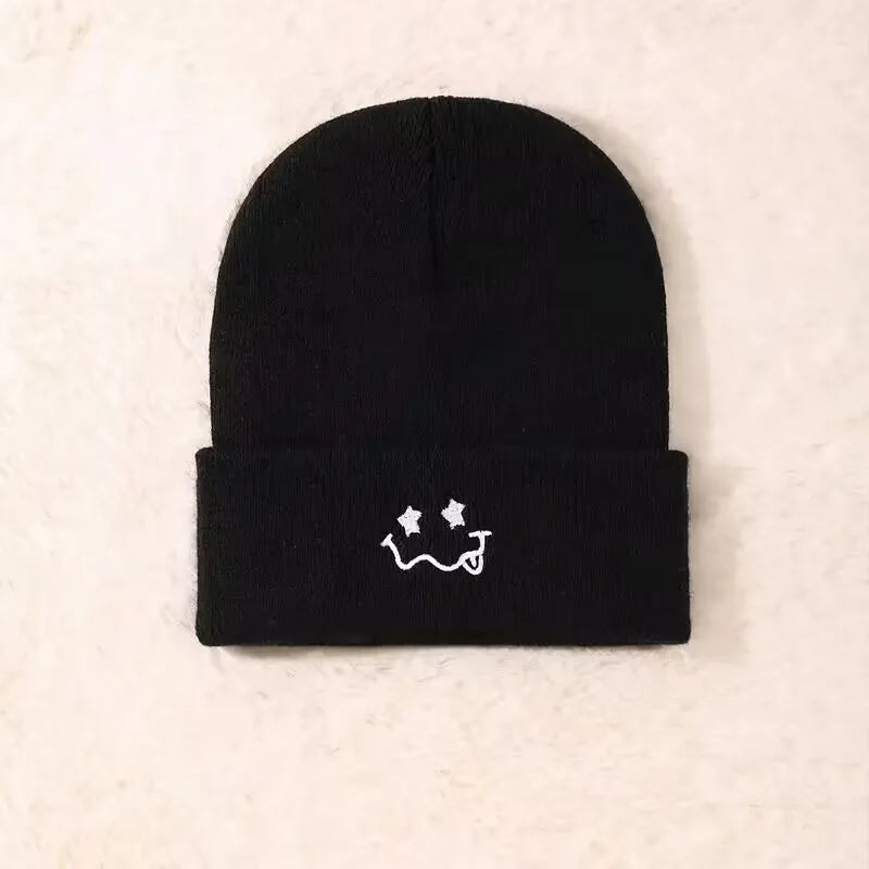 1pc/3pcsWinter and autumn warm-up hat with embroidered smiling face woolen hat for men and women, knitted for casual and active