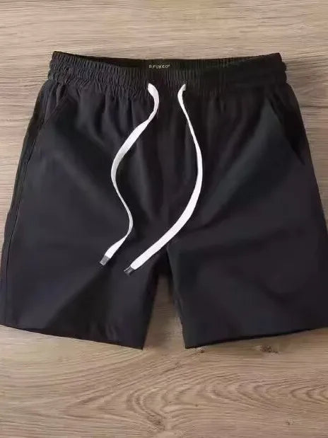 Summer Men's Casual Sports Shorts Loose Elastic Waist Four-Fifths Length Washed Outdoor Wear Youth Fashion Basic  Color