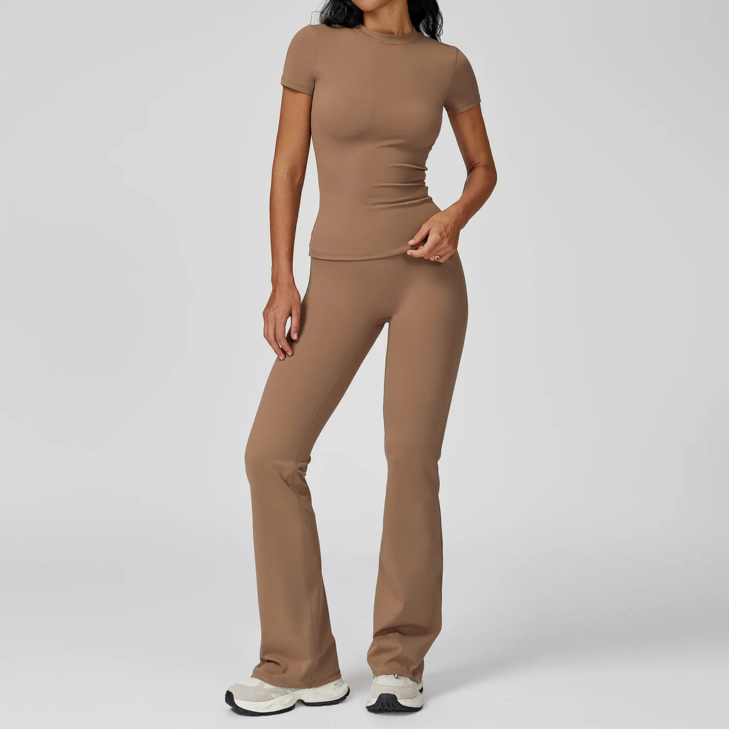 Women  Yoga Set 2PCS Workout Set Sportswear Gym Clothing Fitness Long Sleeve High Waist Leggings Cycling Shorts Sports Suits